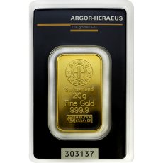 20g Argor Heraeus SA Švýcarsko Investiční zlatý slitek