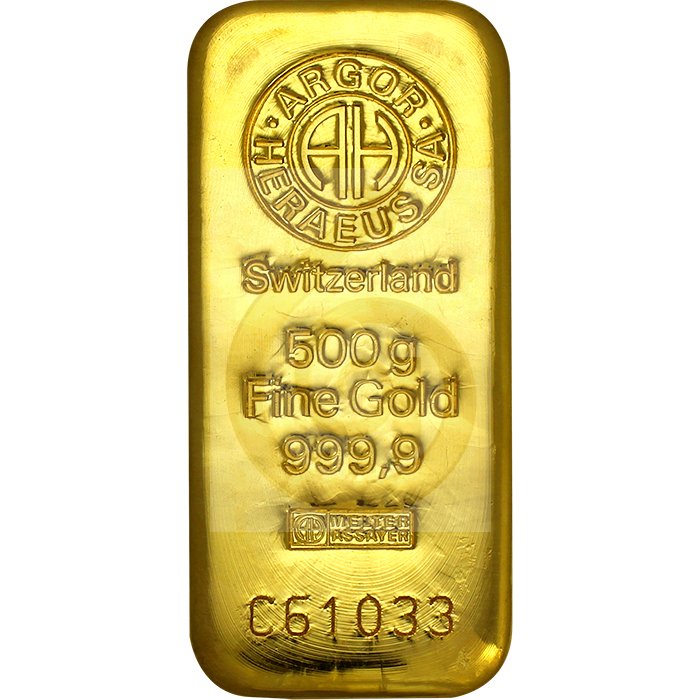 500g Argor Heraeus SA Švýcarsko Investiční zlatý slitek