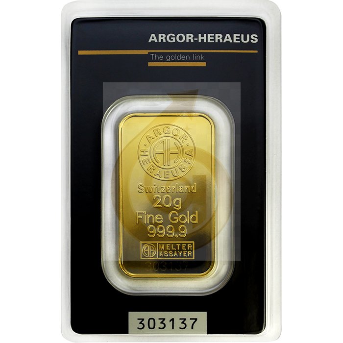 20g Argor Heraeus SA Švýcarsko Investiční zlatý slitek